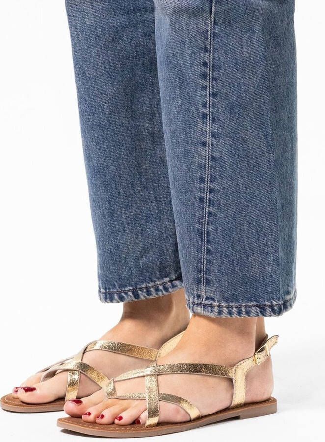 Sacha Dames Gouden leren sandalen met gekruiste bandjes