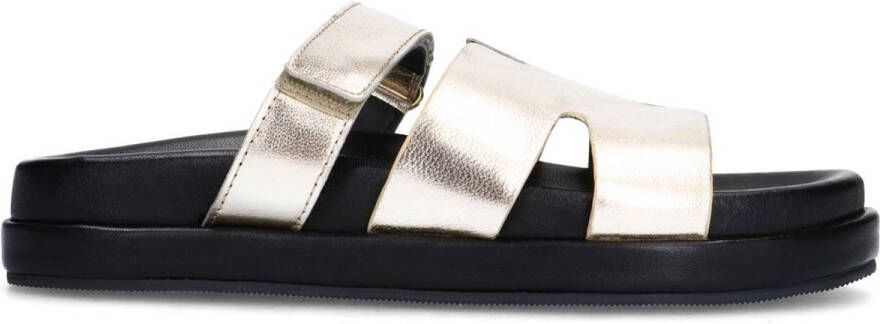 Sacha Dames Gouden leren slippers met klittenband
