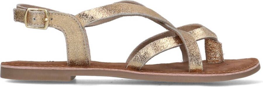 Sacha Dames Goudkleurige leren sandalen met gekruiste bandjes