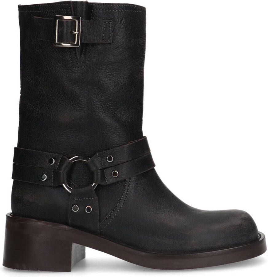 Sacha Dames Grijze biker enkelboots met zilverkleurige details