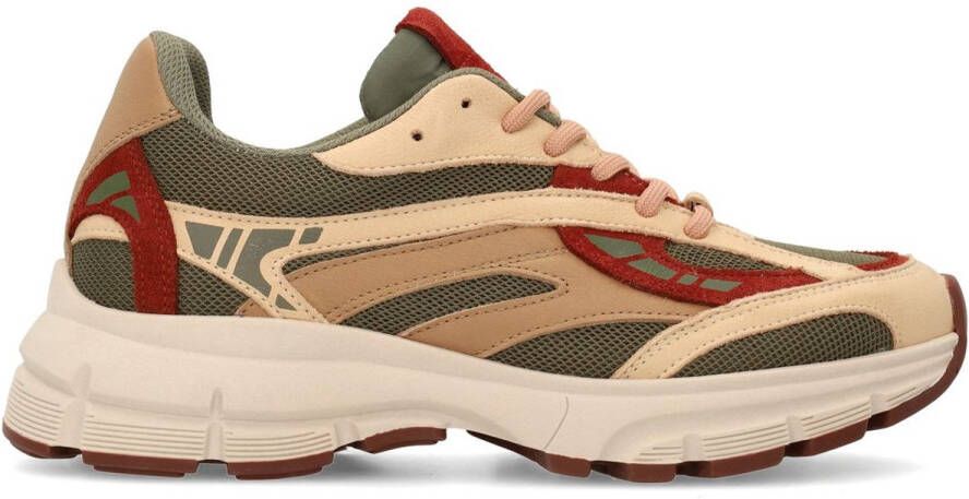 Sacha Dames Groene leren sneakers met rode details