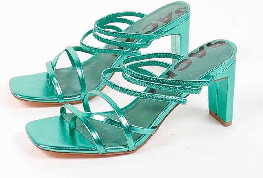 Sacha Dames Groene metallic hak sandalen met bandjes - Foto 2