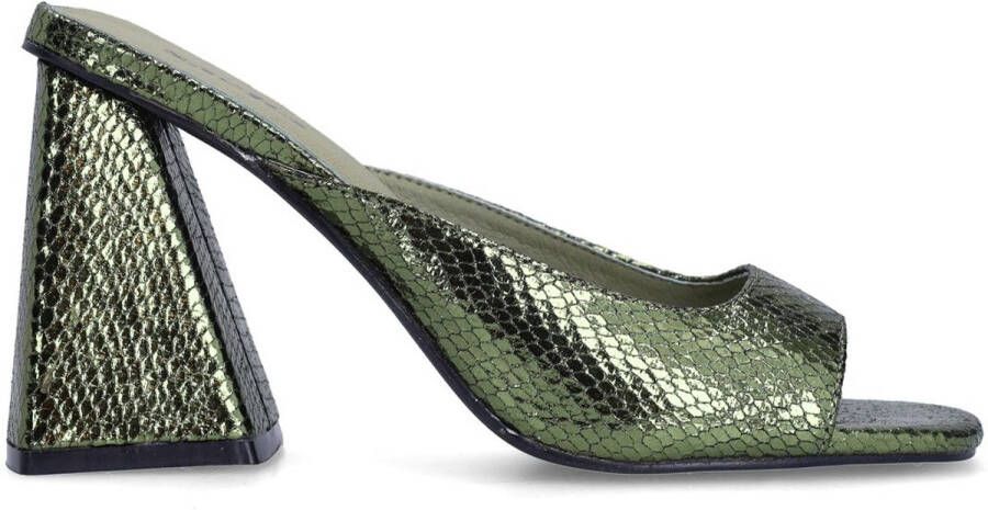 Sacha Dames Groene metallic muiltjes met hak