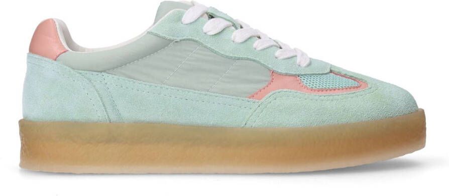 Sacha Dames Groene suède sneakers met lichtroze details