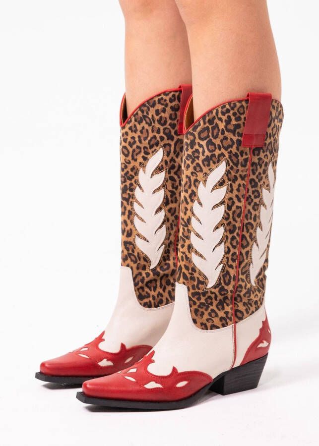 Sacha Dames Leopard cowboylaarzen met rode details