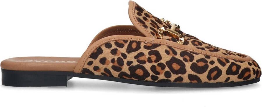 Sacha Dames Leopard slip on loafers met goudkleurige chain