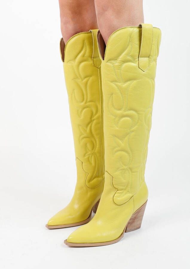 Sacha Dames Limegroene hoge leren cowboylaarzen
