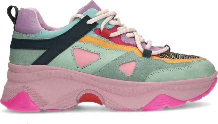 Sacha Dames Multicolor leren platform sneakers met roze zool