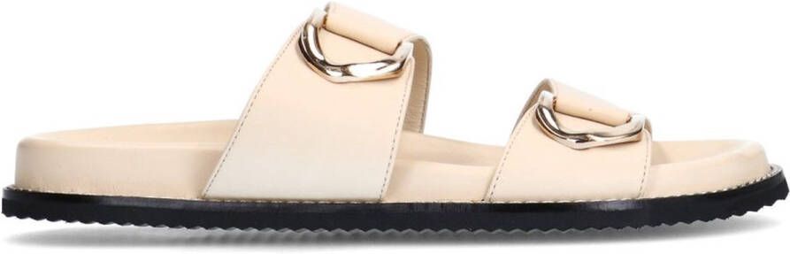 Sacha Dames Off white leren slippers met goudkleurige details