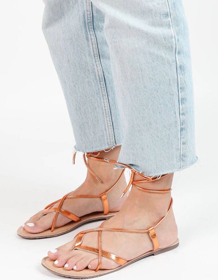 Sacha Dames Oranje metallic leren sandalen - Foto 2