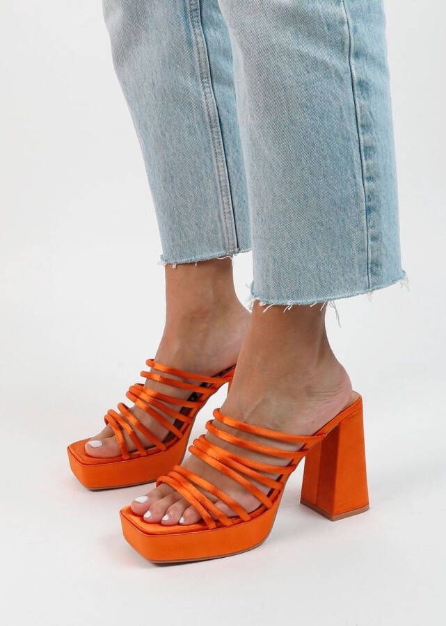 Sacha Dames Oranje satin sandalen met plateau hak