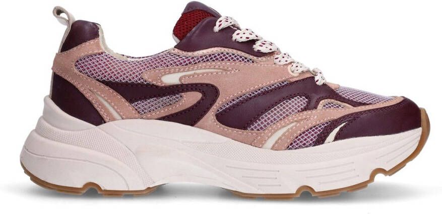 Sacha Dames Paarse leren sneakers met rode details