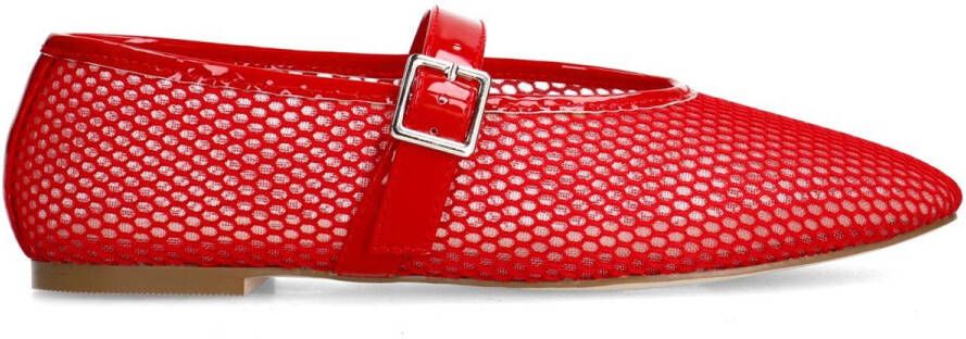 Sacha Dames Rode fishnet ballerina's met zilverkleurige buckle