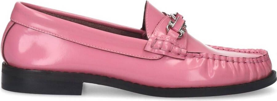 Sacha Dames Roze leren loafers met zilverkleurige chain