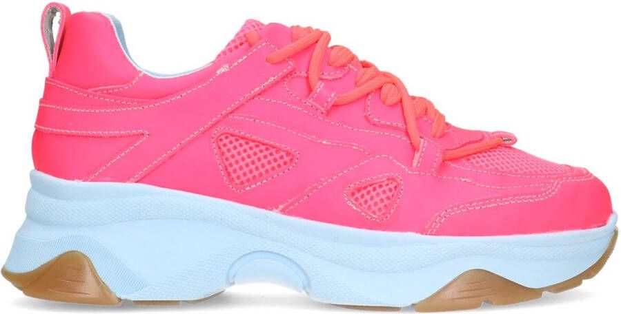 Sacha Dames Roze leren platform sneakers met lichtblauwe zool