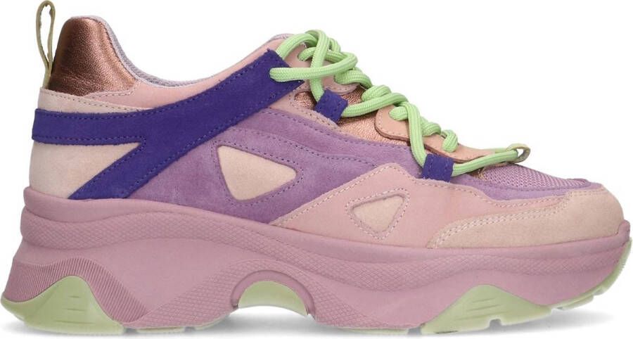 Sacha Dames Roze leren platform sneakers met multicolor details