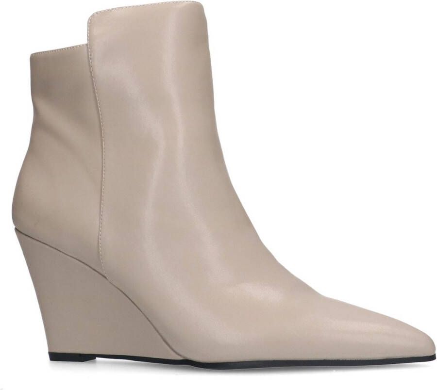 Sacha Dames Taupe leren enkellaarsjes met sleehak