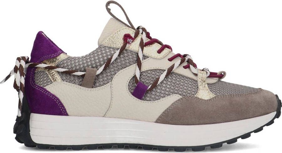 Sacha Dames Taupe sneakers met paarse details