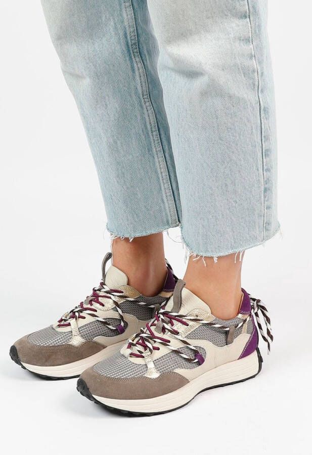Sacha Dames Taupe sneakers met paarse details