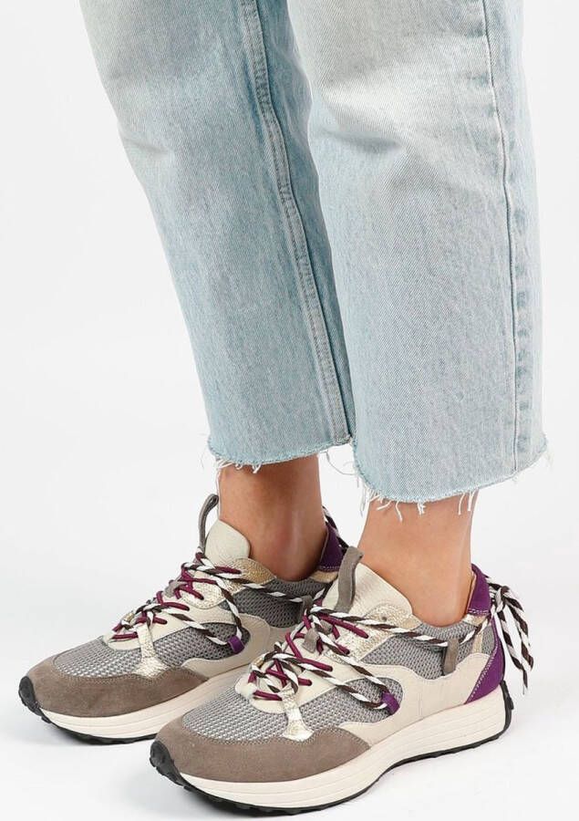 Sacha Dames Taupe sneakers met paarse details