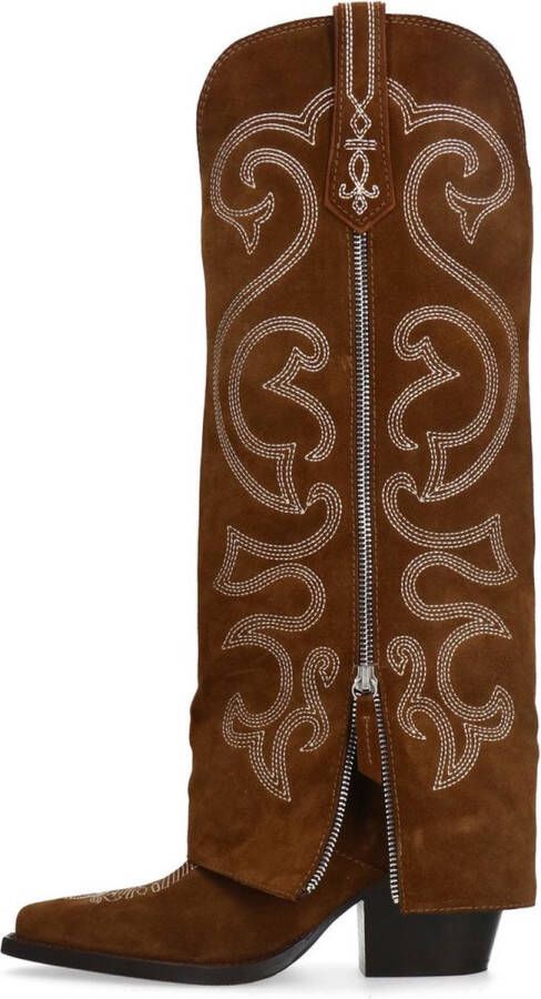 Sacha Dames Taupe suède cowboylaarzen met witte sierstiksels - Foto 2