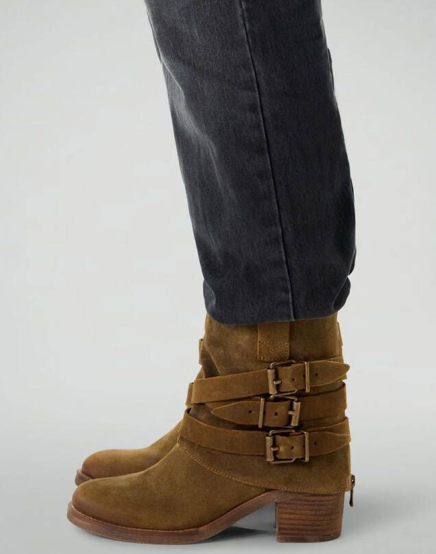 Sacha Dames Taupe suède enkellaarsjes met buckles
