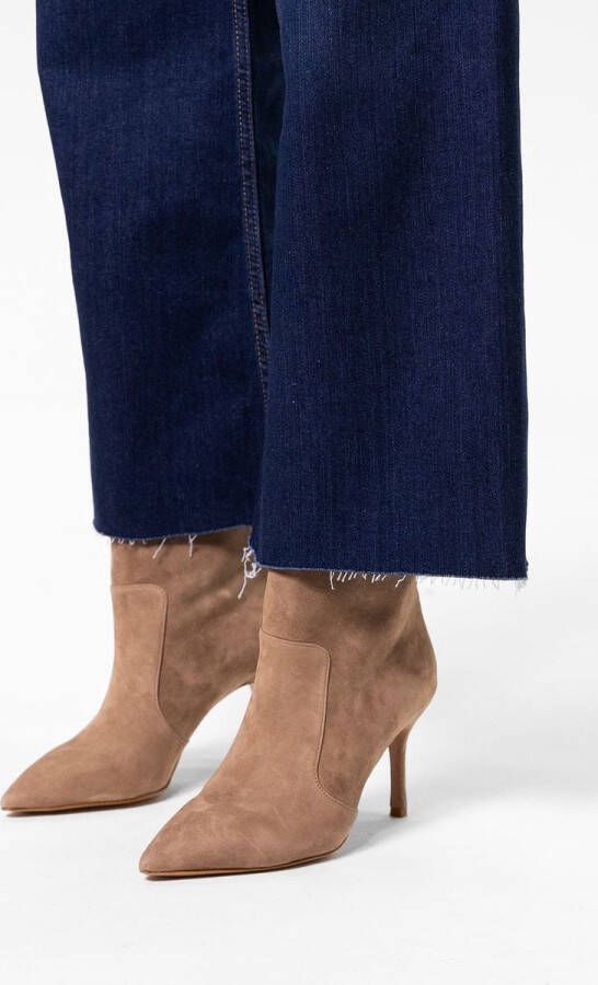 Sacha Dames Taupe suéde enkellaarsjes met naaldhak