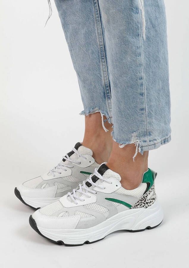 Sacha Dames Witte chunky dot sneakers met groene details