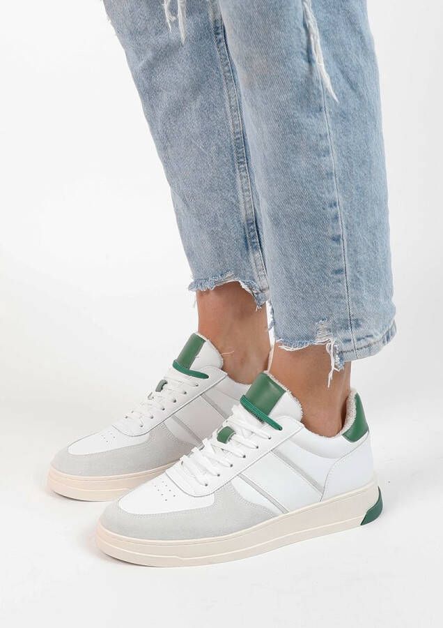 Sacha Dames Witte leren sneakers met groene details