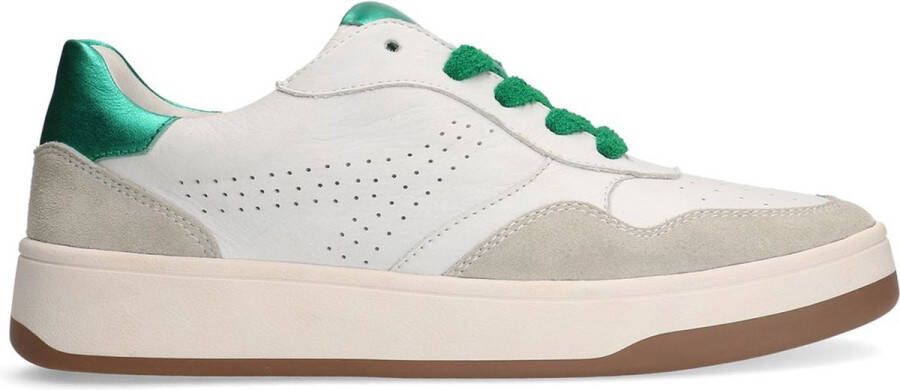 Sacha Dames Witte leren sneakers met groene details