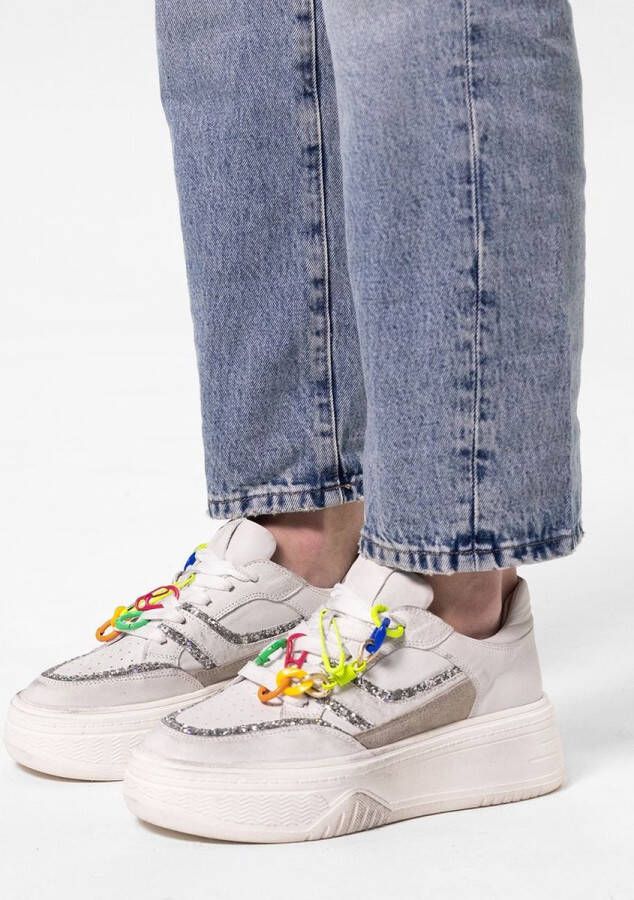 Sacha Dames Witte leren sneakers met multicolor details