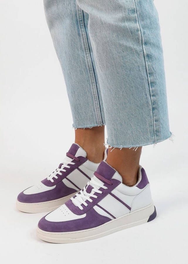 Sacha Dames Witte leren sneakers met paarse details