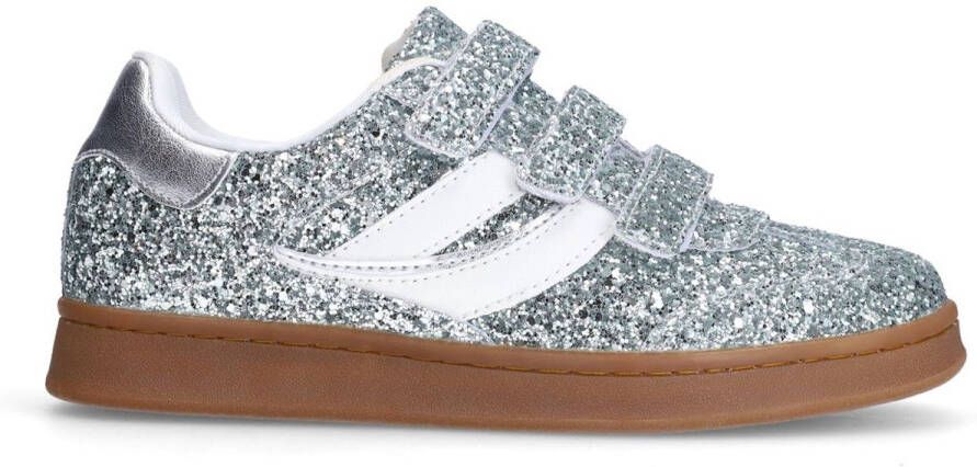 Sacha Dames Zilveren glitter sneakers met klittenband