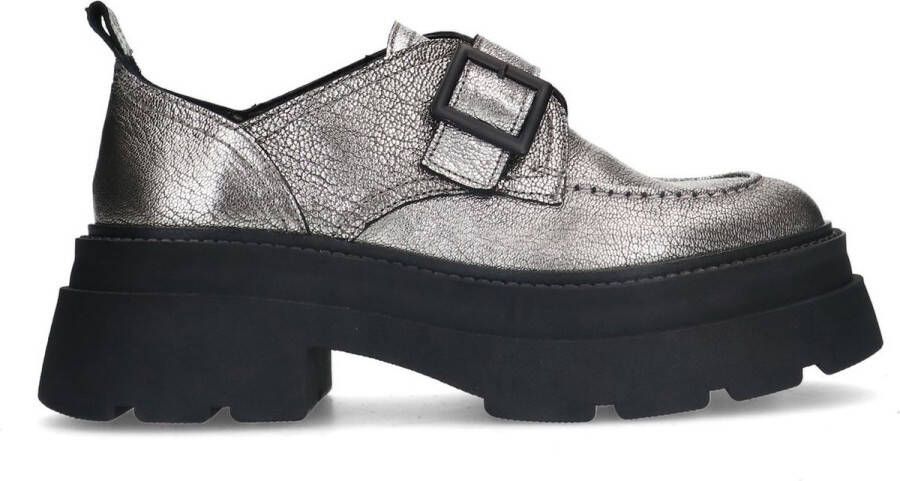 Sacha Dames Zilveren platform loafers met gesp