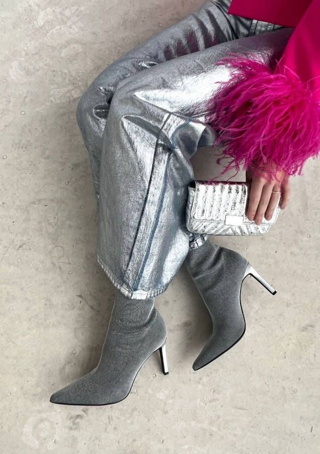 Sacha Dames Zilveren sock boots met naaldhak - Foto 2