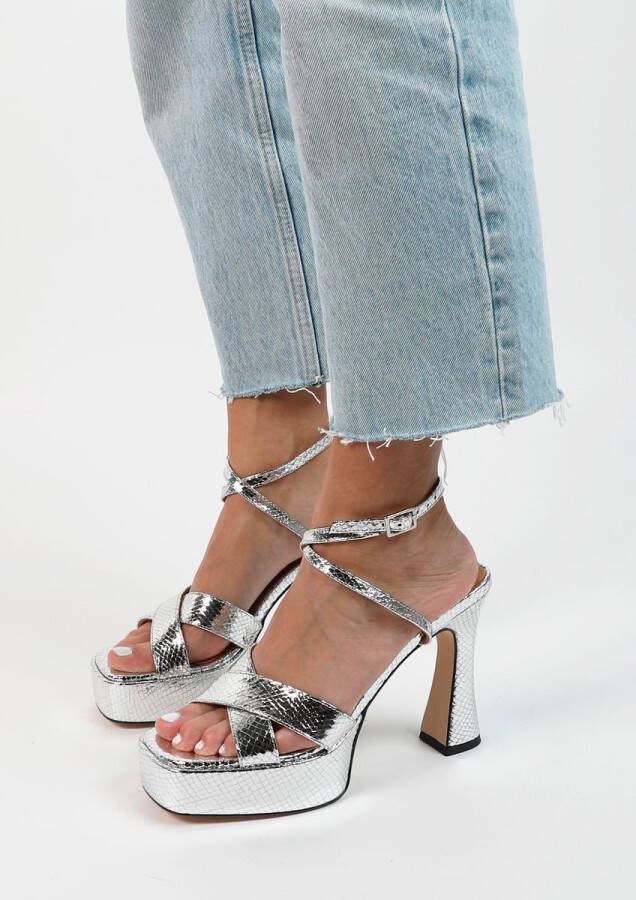 Sacha Dames Zilverkleurige metallic platform sandalen met hak