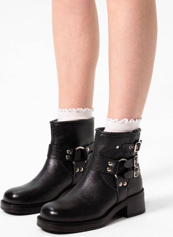 Sacha Dames PRE-ORDER Zwarte biker enkelboots