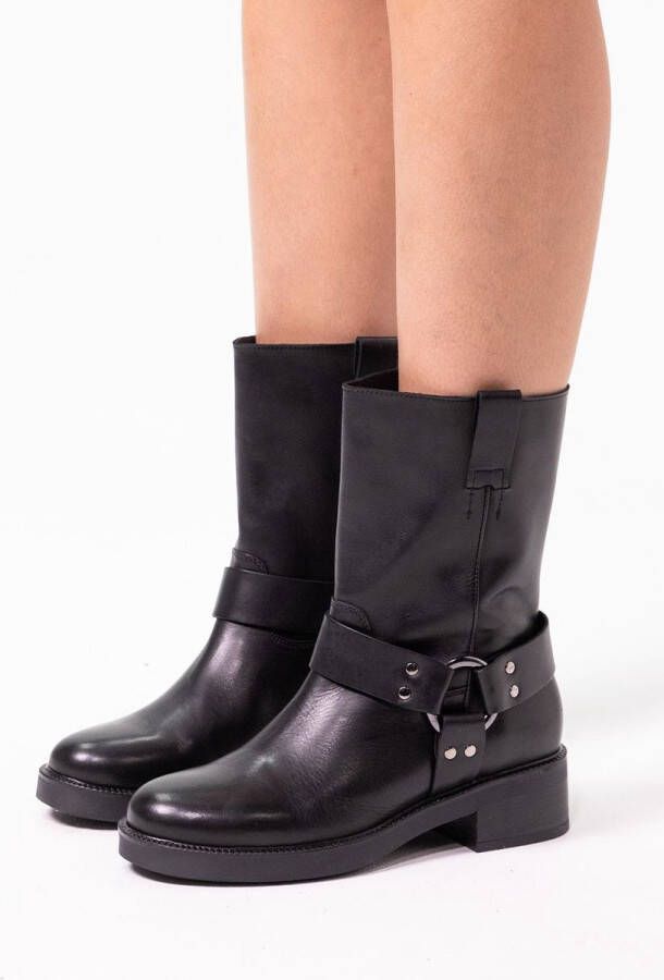 Sacha Dames Zwarte biker enkelboots met zilverkleurige buckle - Foto 3