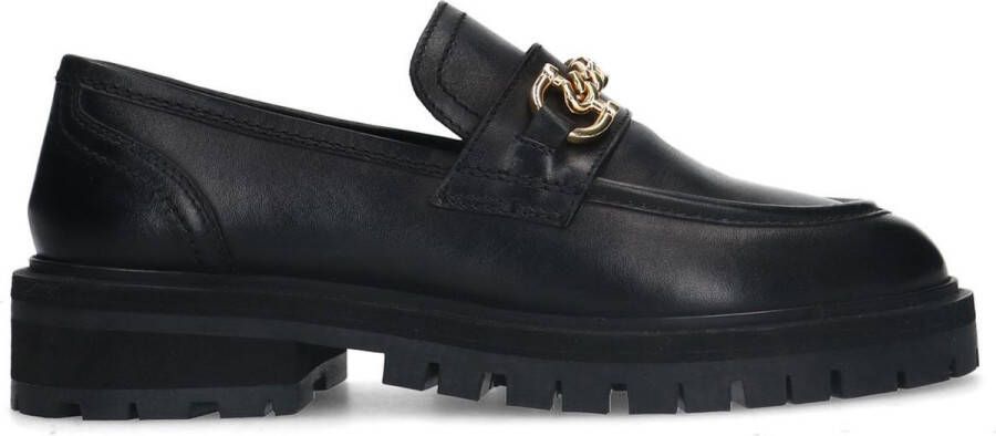 Sacha Dames Zwarte chunky loafers met goudkleurige chain