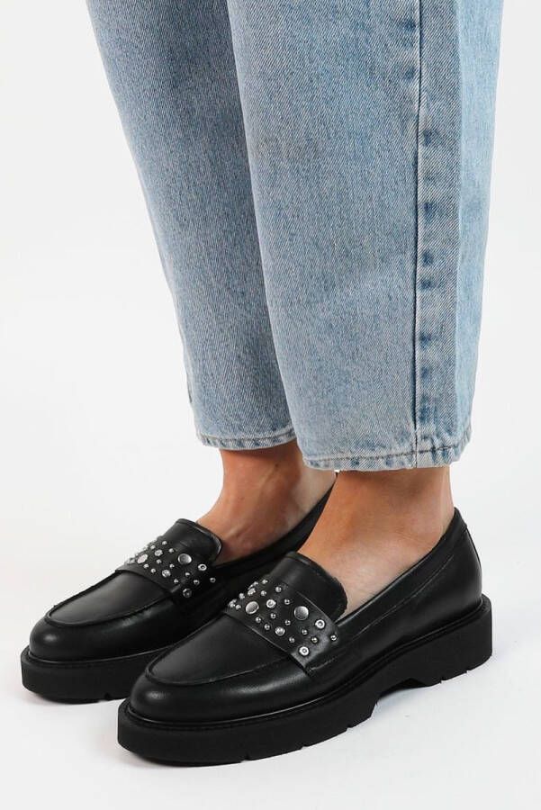 Sacha Dames Zwarte chunky loafers met zilverkleurige studs - Foto 4
