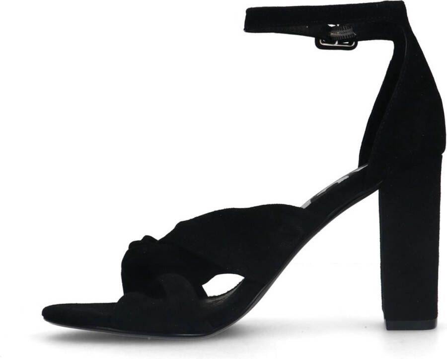 Sacha Dames Zwarte geknoopte suède sandalen met hak