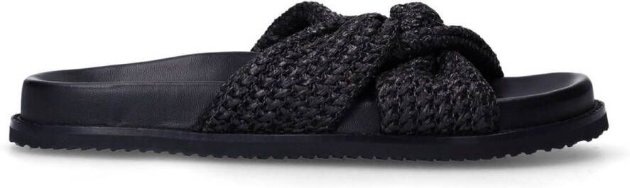 Sacha Dames Zwarte gevlochten slippers
