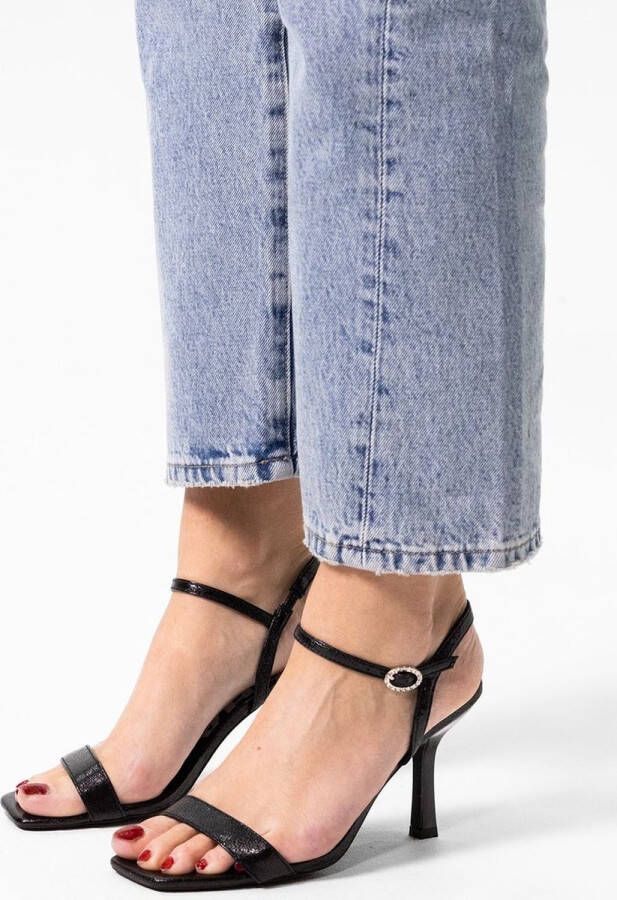 Sacha Dames Zwarte glitter sandalen met hak