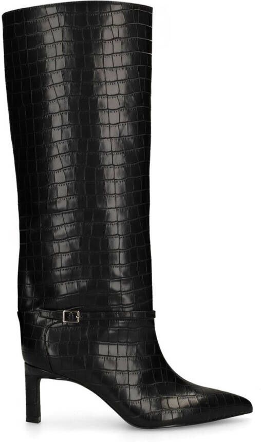 Sacha Dames Zwarte hoge croco laarzen met hak
