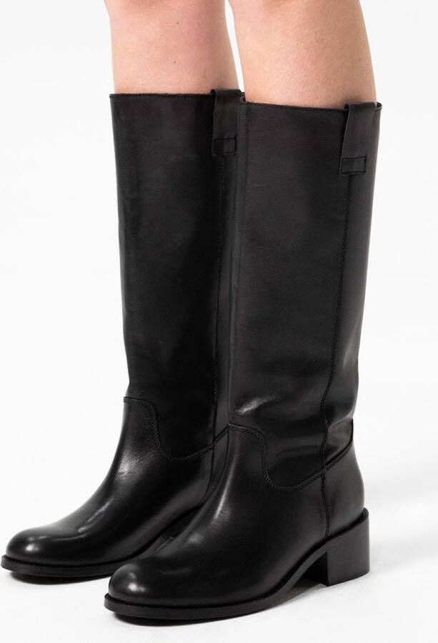 Sacha Dames Zwarte hoge leren laarzen met hak