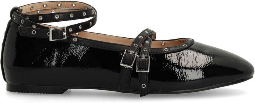 Sacha Dames Zwarte lak ballerina's met studs en bandjes