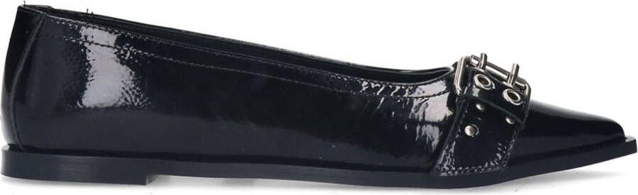 Sacha Dames Zwarte leren buckle ballerina's
