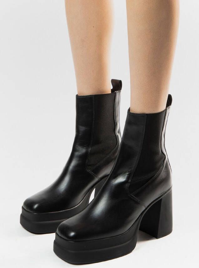 Sacha Dames Zwarte leren Chelsea boots met plateau hak