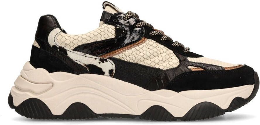 Sacha Dames Zwarte leren cow print sneakers