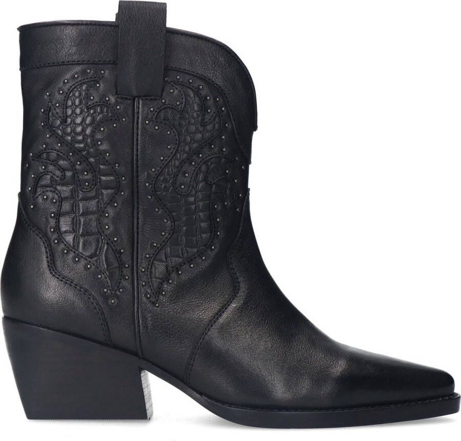 Sacha Dames Zwarte leren cowboylaarsjes met studs